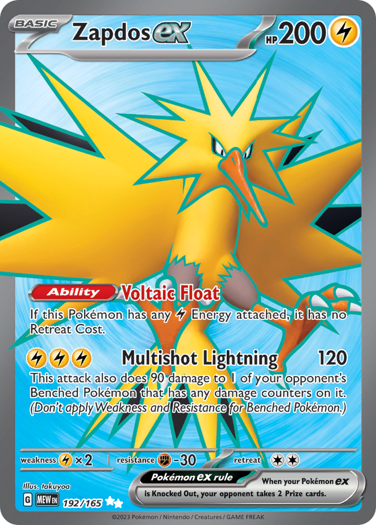 Zapdos ex - 192/165 - SV03.5: 151 (Ultra Rare) — SV: Scarlet & Violet 151
