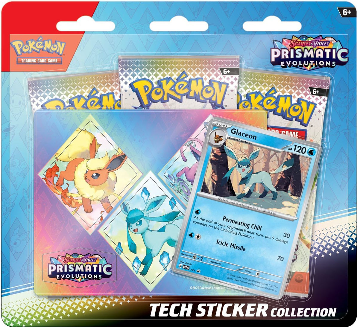 (SET DE 3) Pokémon TCG: Scarlet & Violet 8.5 - "Prismatic Evolutions" Tech Sticker Collection (SET DE 3) — 