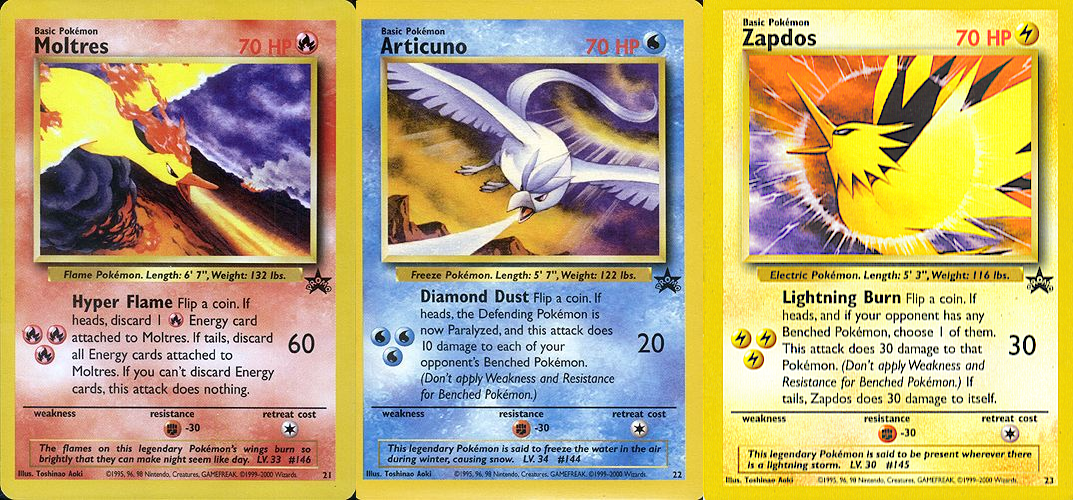 Set of 3 Legendary Bird Promos - Moltres 21, Articuno 22, Zapdos 23 - — WOTC Promos