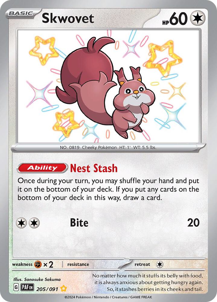 Skwovet - 205/91 - SV04.5: Paldean Fates (Shiny rare) — SV: Paldean Fates