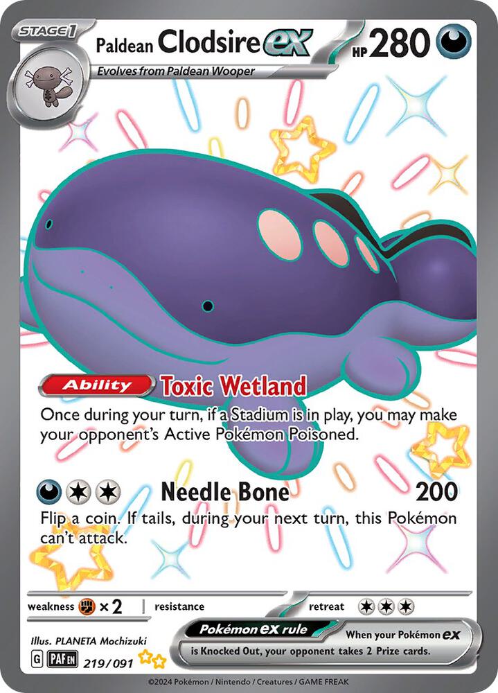 Paldean Clodsire ex - 219/91 - SV04.5: Paldean Fates (Shiny Ultra Rare) — SV: Paldean Fates