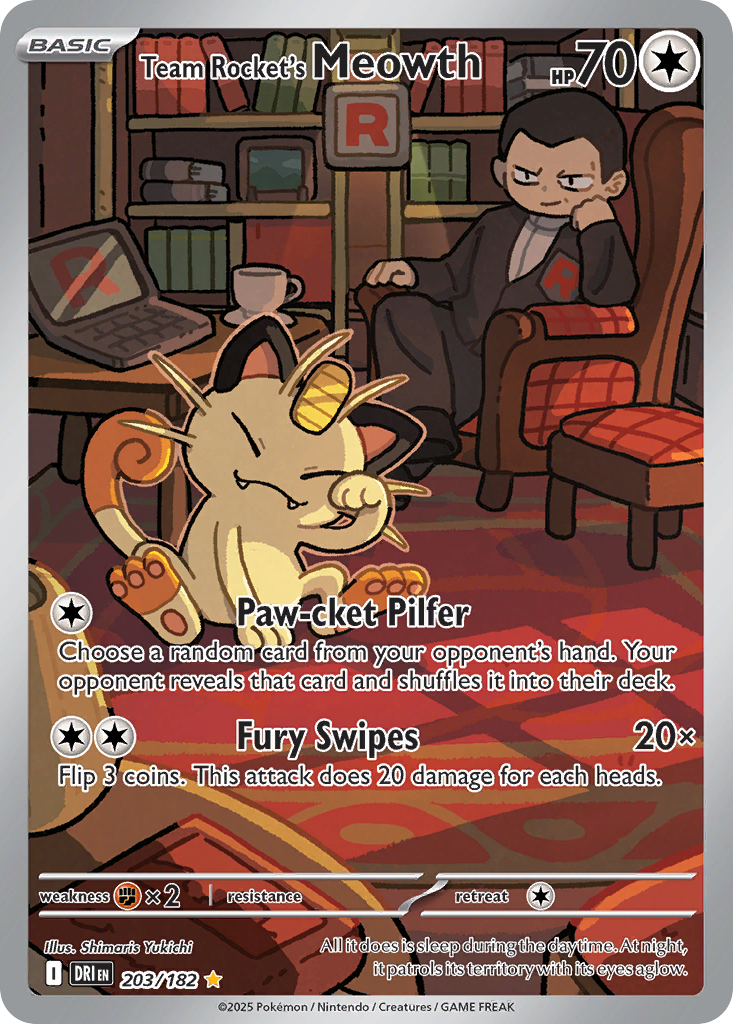 Team Rocket's Meowth - 203/182 - SV10: Destined Rivals (Illustration rare) — SV10: Destined Rivals