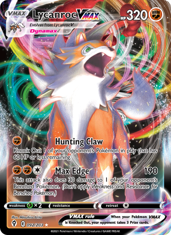 Lycanroc VMAX - 92/203 - SWSH7: Evolving Skies (Holo Rare VMAX) — SWSH07: Evolving Skies