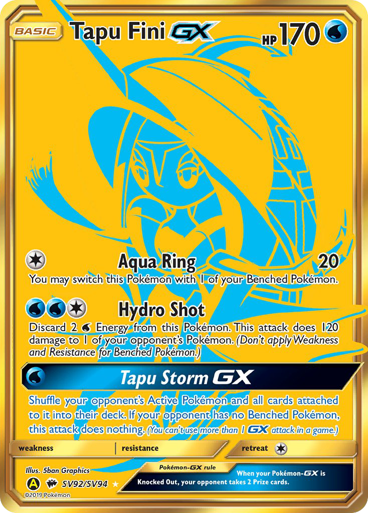 Tapu Fini-GX - SV92/94 - SMA: Yellow A Alternate (Common) — Hidden Fates