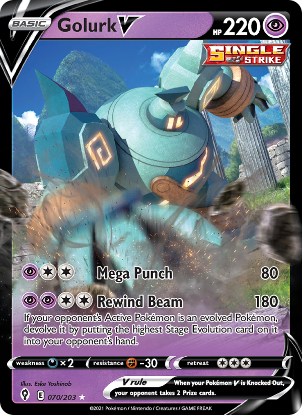 Golurk V - 70/203 - SWSH7: Evolving Skies (Holo Rare V) — SWSH07: Evolving Skies