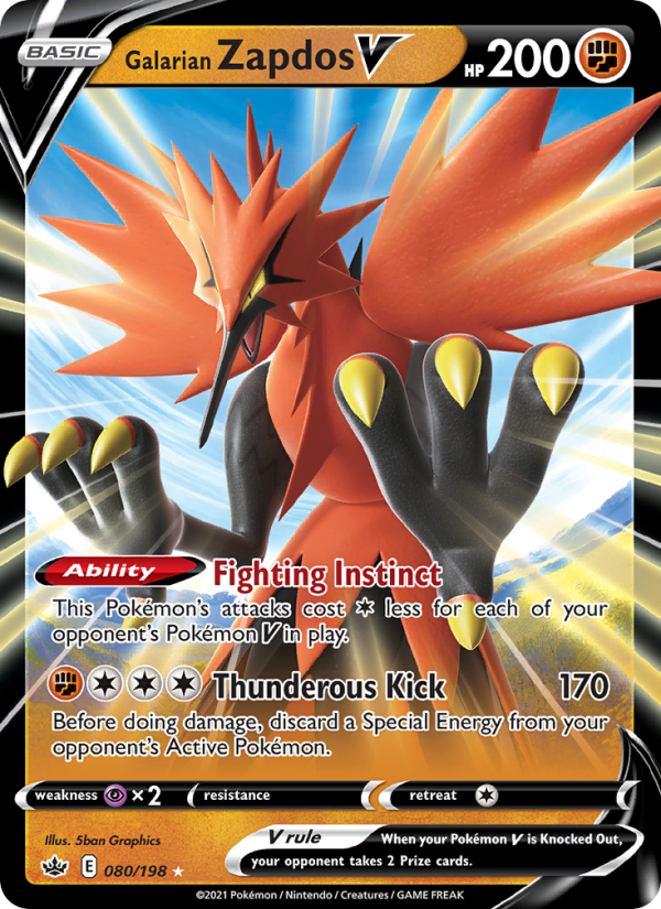 Galarian Zapdos V - 80/198 - SWSH6: Chilling Reign (Holo Rare V) — SWSH06: Chilling Reign