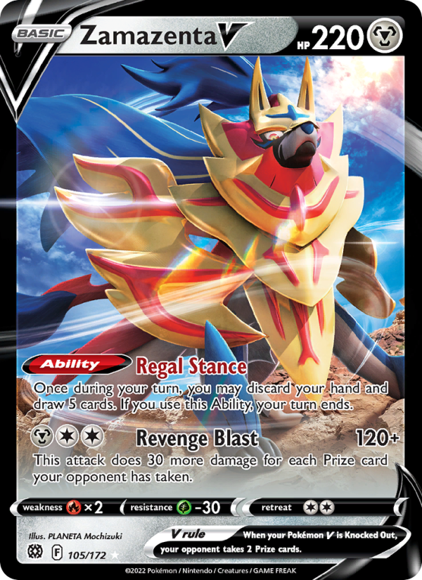 Zamazenta V - 105/172 - SWSH9: Brilliant Stars (Holo Rare V) — SWSH09: Brilliant Stars