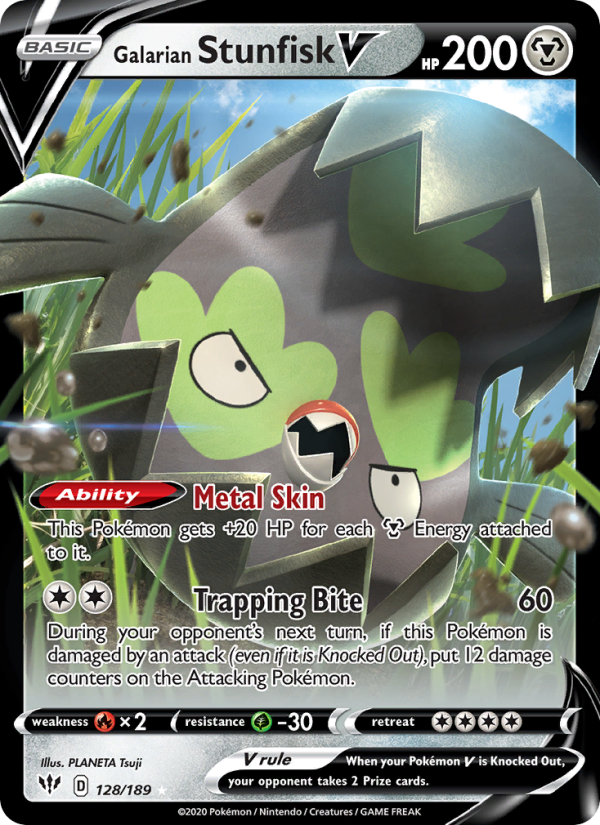 Galarian Stunfisk V - 128/189 - SWSH3: Darkness Ablaze (Holo Rare V) — SWSH03: Darkness Ablaze