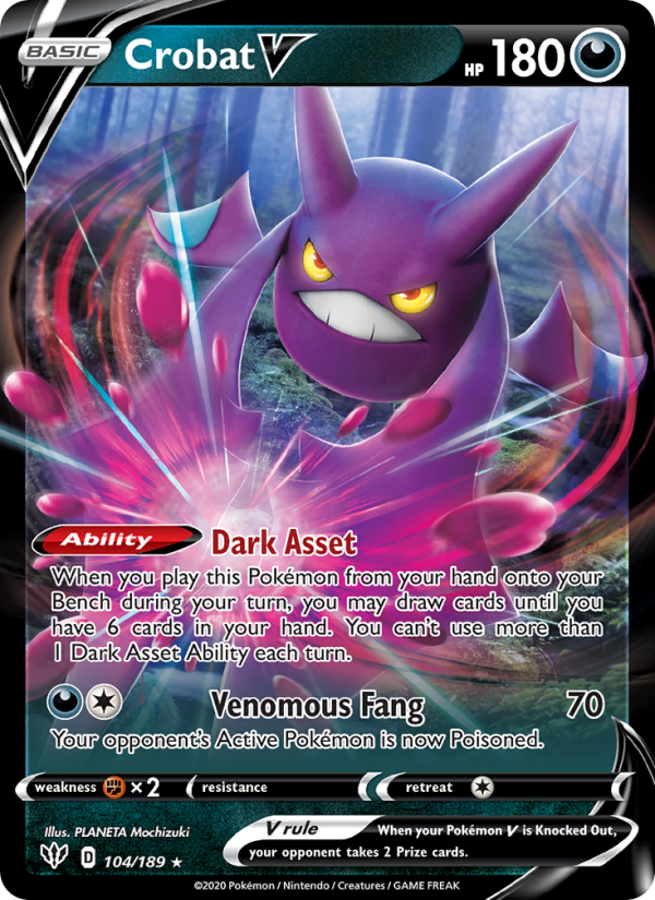 Crobat V - 104/189 - SWSH3: Darkness Ablaze (Holo Rare V) — SWSH03: Darkness Ablaze