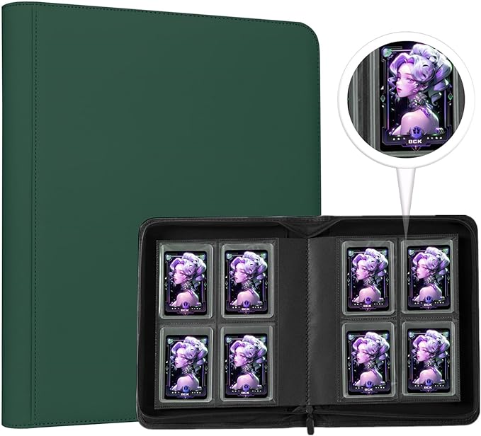 Carpeta Toploader con 4 bolsillos de doble cara con capacidad para 128 tarjetas Verde — Folders(Binders) para cartas.
