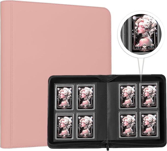 Carpeta Toploader con 4 bolsillos de doble cara con capacidad para 128 tarjetas Rosado — Folders(Binders) para cartas.