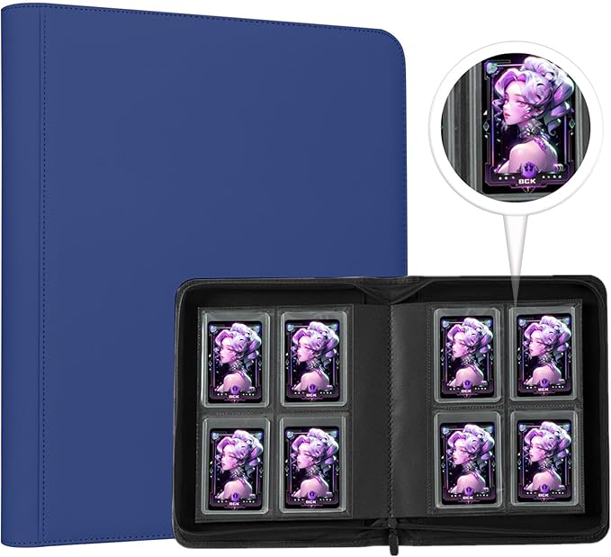 Carpeta Toploader con 4 bolsillos de doble cara con capacidad para 128 tarjetas Azul Oscuro — Folders(Binders) para cartas.