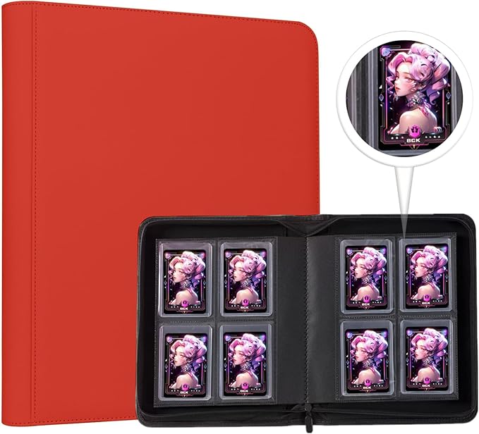 Carpeta Toploader de 4 bolsillos de doble cara para Top Loaders, capacidad para 128 tarjetas Rojo — Folders(Binders) para cartas.