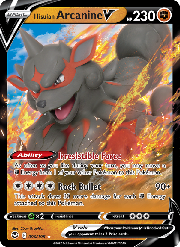 Hisuian Arcanine V - 090/195 - SWSH12: Silver Tempest (Holo Rare V) — SWSH12: Silver Tempest