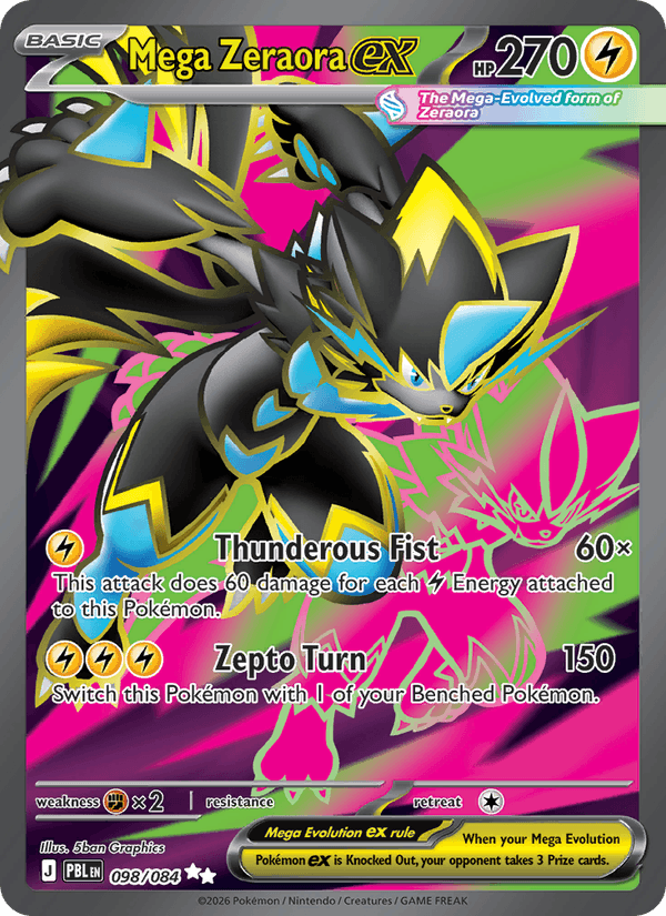 Mega Zeraora ex - 098/84 - ME05: Pitch Black (Ultra Rare) — ME05: Pitch Black